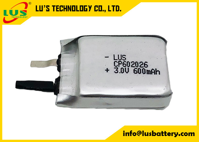 LiMnO2 εξαιρετικά λεπτή μπαταρία λίθιου 3.0v CP602026 600mah μη επαναφορτιζόμενη για την ενεργό ετικέττα RFID