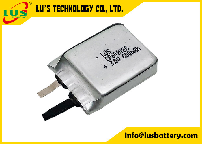 LiMnO2 εξαιρετικά λεπτή μπαταρία λίθιου 3.0v CP602026 600mah μη επαναφορτιζόμενη για την ενεργό ετικέττα RFID