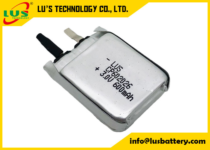 LiMnO2 εξαιρετικά λεπτή μπαταρία λίθιου 3.0v CP602026 600mah μη επαναφορτιζόμενη για την ενεργό ετικέττα RFID