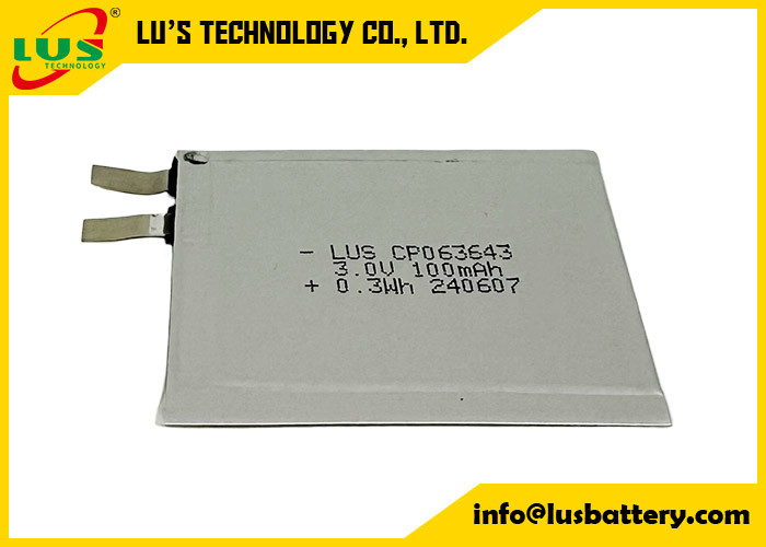 CP063643 3,0 volts 100mAh Μικρή μπαταρία λιθίου 3V CP063643 Υπεργύρης μπαταρία για IOT/RFID