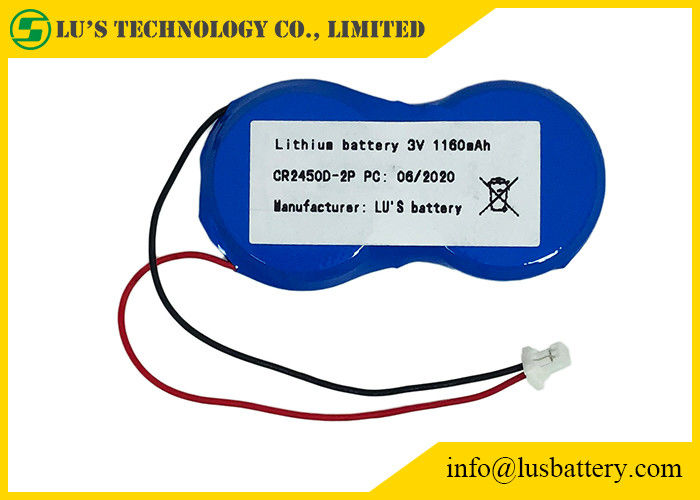 CR2450-2P κύτταρο 1200mah 3.0v νομισμάτων λίθιου κουμπιών με το συνδετήρα καλωδίων JST